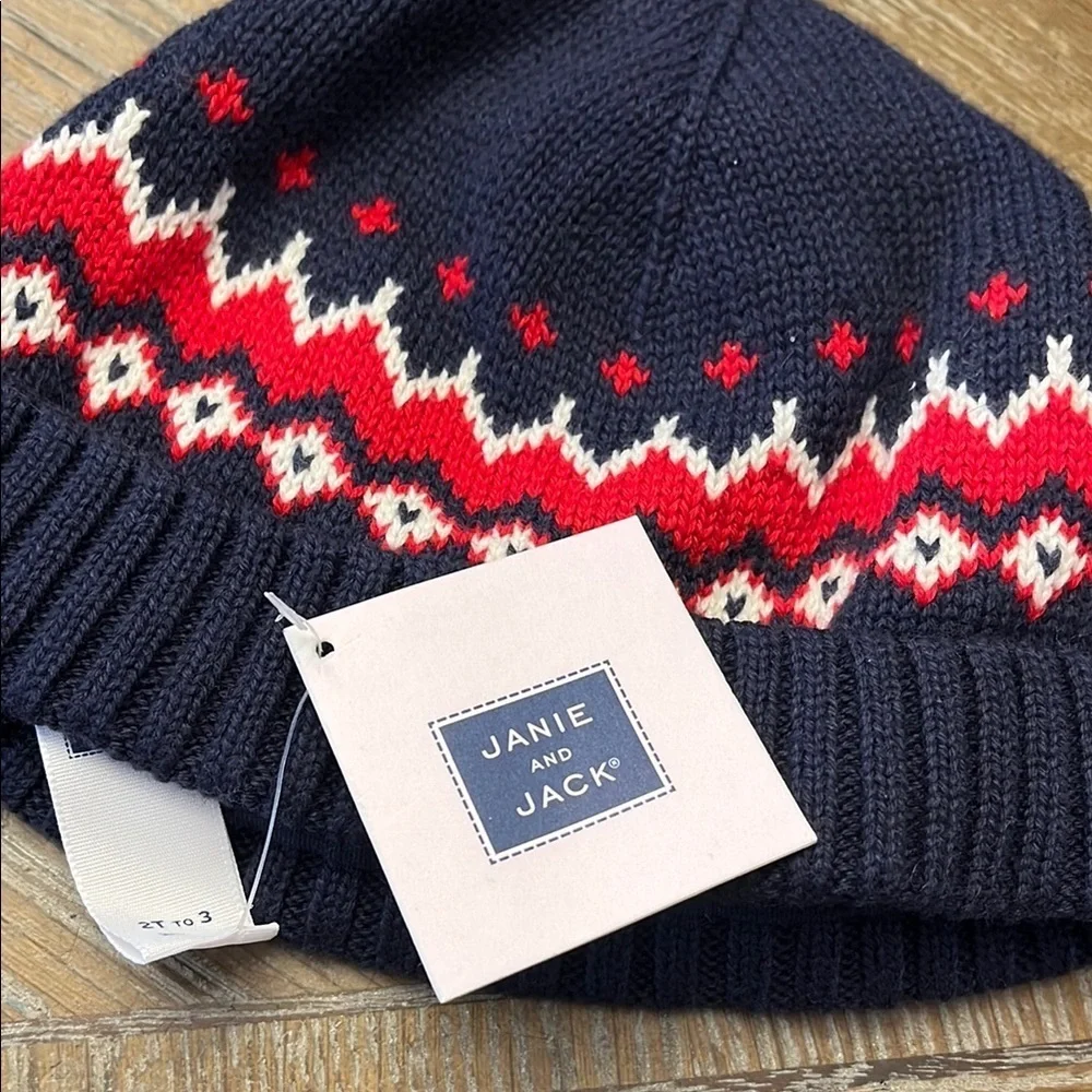 Janie and Jack Navy and Red Knit Hat 2T to 3 New with tags